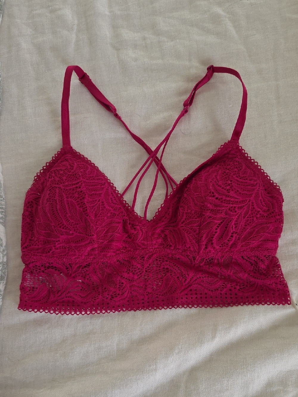 Lace Bralette with Strappy Back in Fuchsia